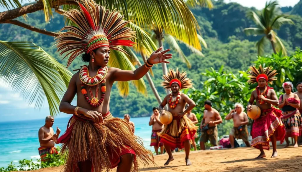 An image of a traditional Tanna Island dance performance
