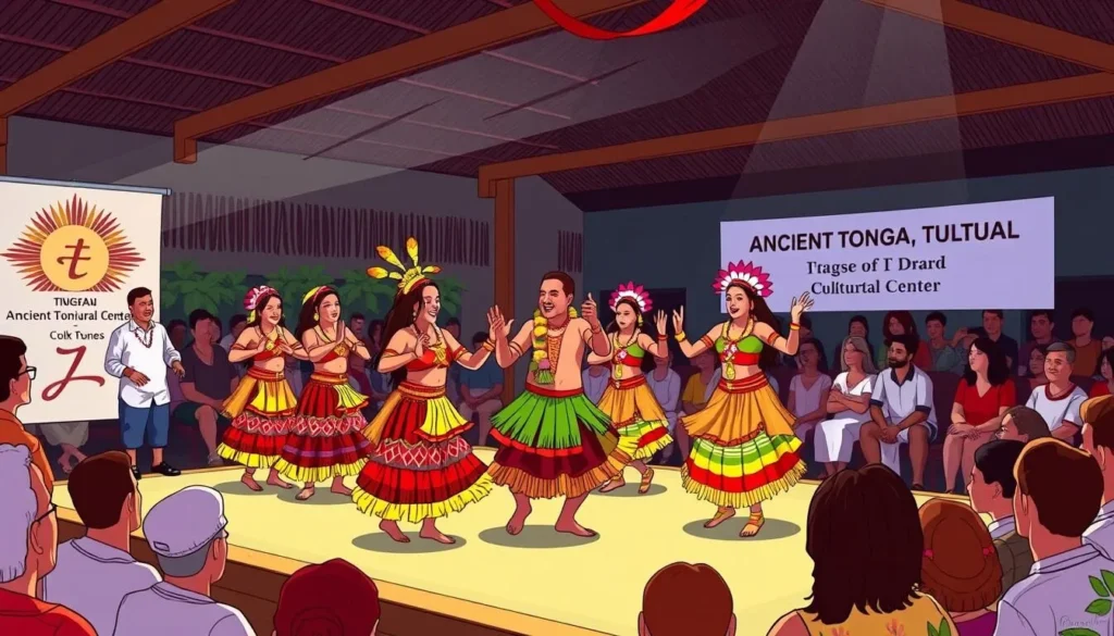 An image of a traditional Tongan dance performance at the Ancient Tonga Cultural Center