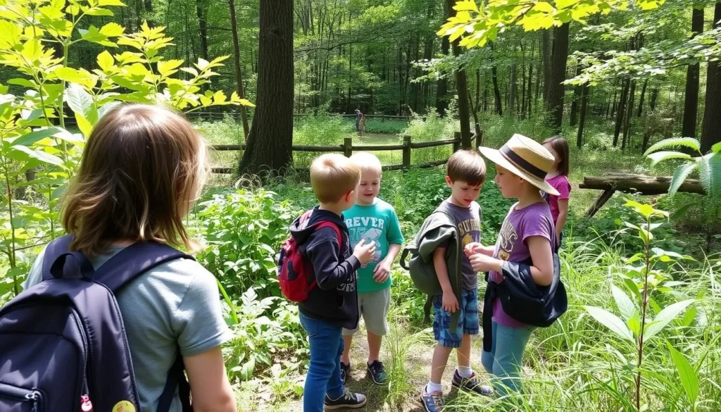 An image of children on a guided nature walk at Ritchey Woods Nature Preserve.