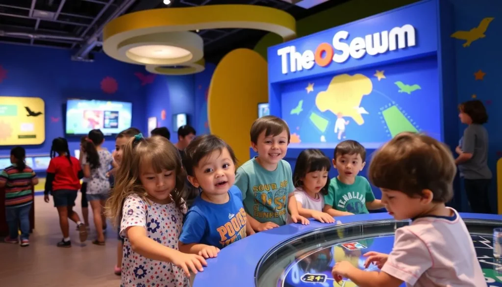 An image of children playing with interactive exhibits at The DoSeum