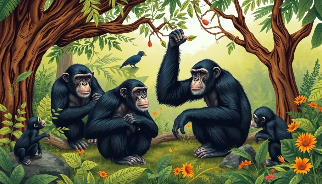 An image of chimpanzees in their natural habitat in Gombe Stream National Park
