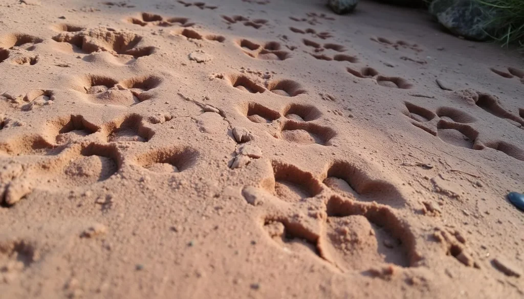 An image of dinosaur footprints at The Caves dinosaur site near Inverloch.