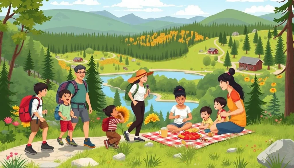 An image of families hiking and enjoying a picnic at Strawtown Koteewi Park.