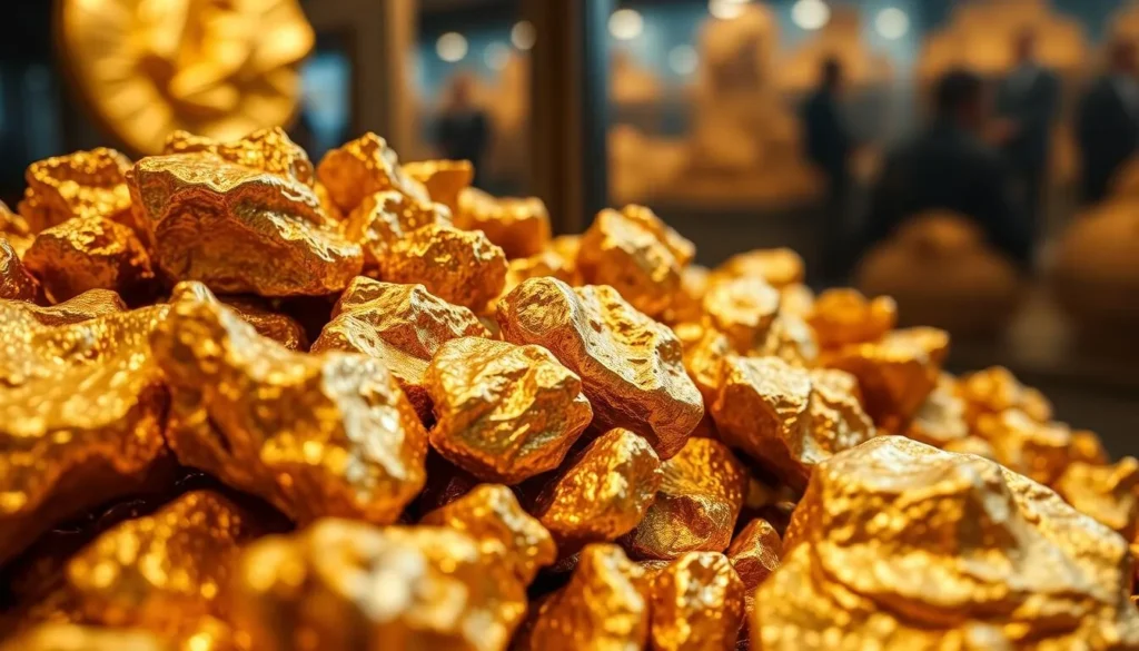An image of gold nuggets on display at The Gold Museum