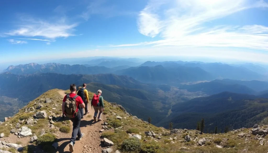 An image of hikers on the Phelps Mountain trail with 360-degree vistas.