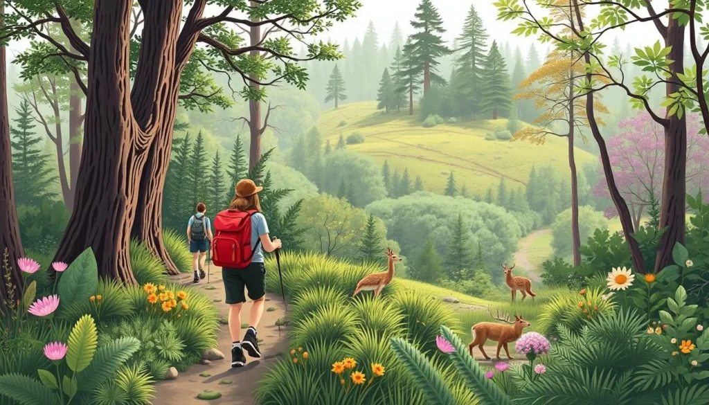 An image of hikers walking through the trails of Buxton Woods Nature Reserve