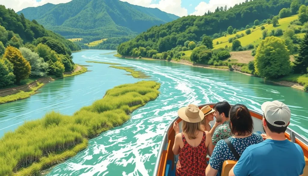 An image of people enjoying a river cruise on the Waikato River