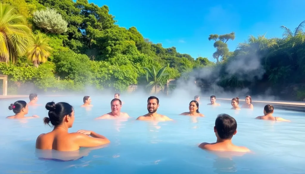 An image of people relaxing in a hot spring pool at Caldas Novas.