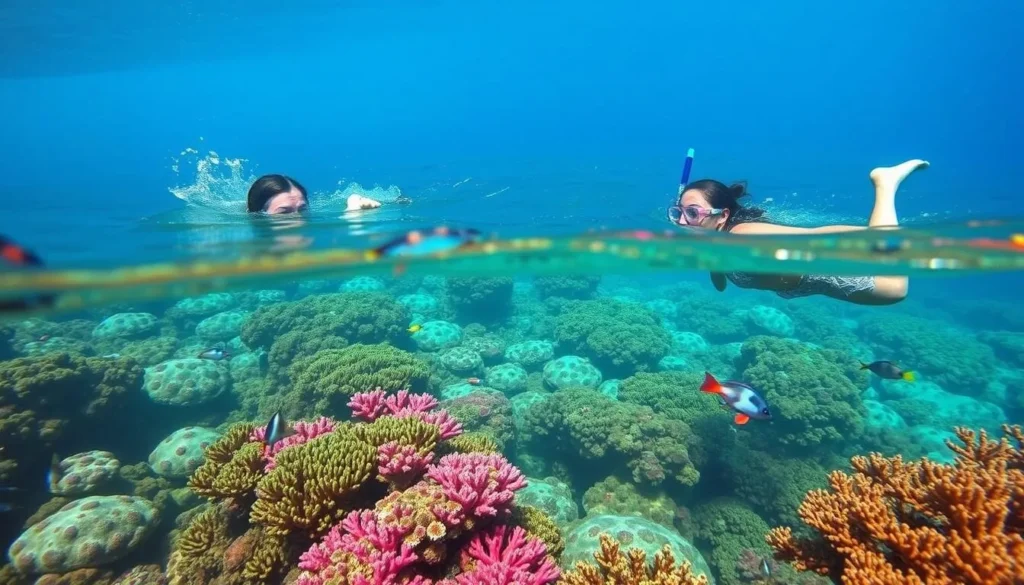 An image of snorkelers exploring the coral reefs at Anse Chastanet