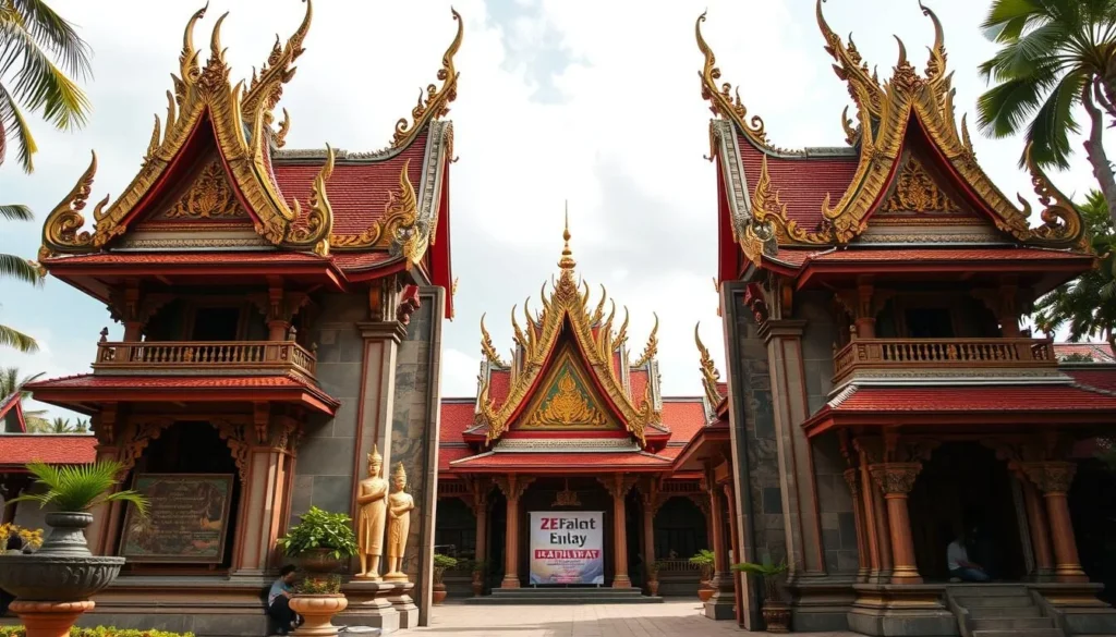 An image of the Ancient City's entrance, showcasing its traditional Thai architecture.
