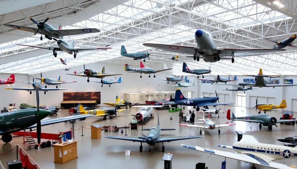An image of the Arkansas Air and Military Museum's main exhibit hall featuring historic aircraft.