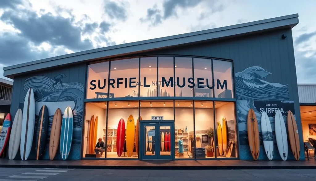An image of the Australian National Surfing Museum in Torquay, showcasing exhibits on surf history and culture. An image of the Australian National Surfing Museum in Torquay, showcasing exhibits on surf history and culture.