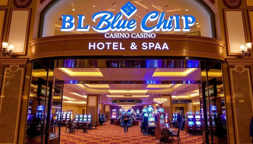 An image of the Blue Chip Casino Hotel & Spa's luxurious entrance or gaming floor.