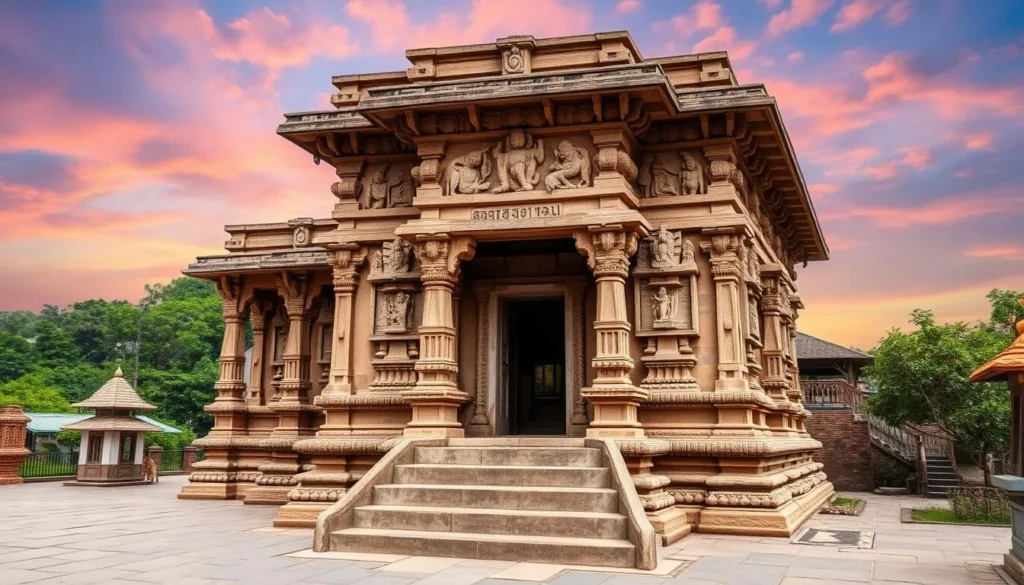 An image of the Changunarayan Temple with its intricate stone carvings and surrounding landscape.