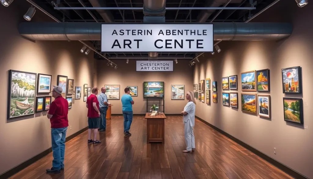 An image of the Chesterton Art Center's latest art exhibition featuring local artists.