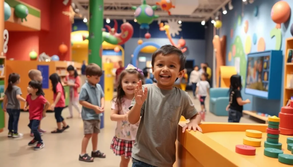 An image of the Children's Museum of Indianapolis with kids interacting with exhibits