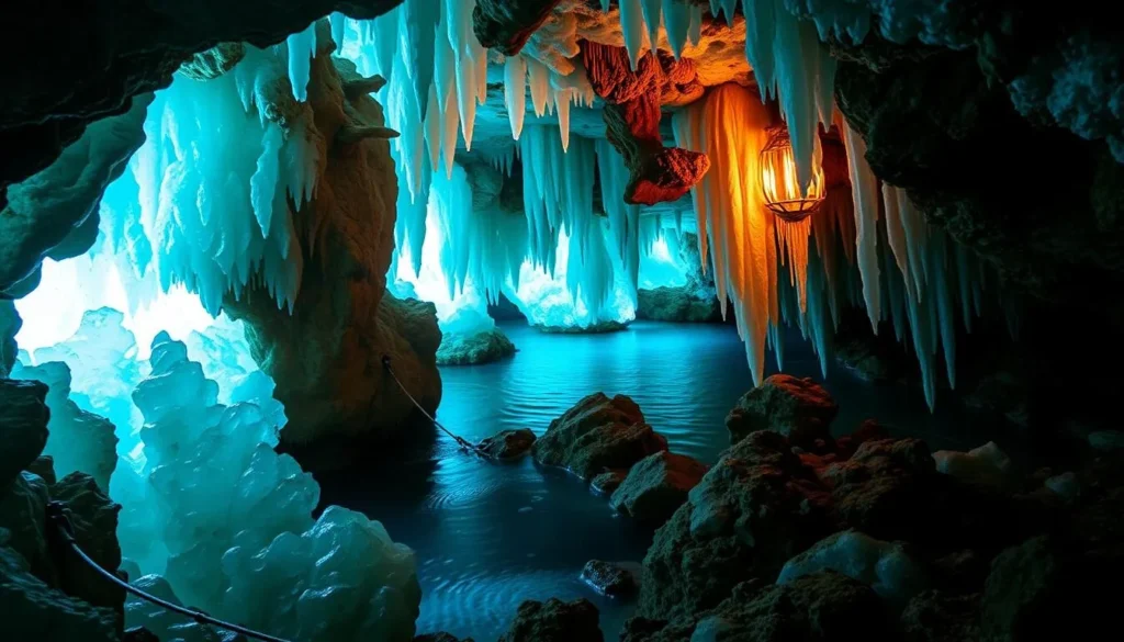 An image of the Crystal Caves on Grand Cayman Island, showcasing its stunning crystalline formations.