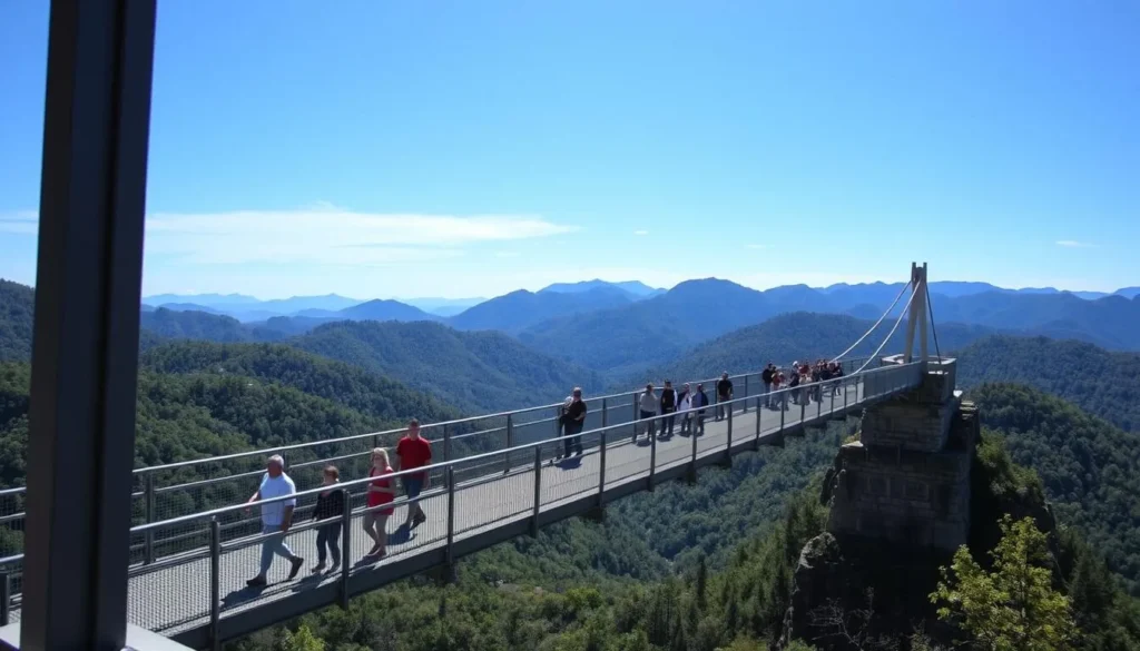 An image of the Gatlinburg SkyBridge with people walking on it