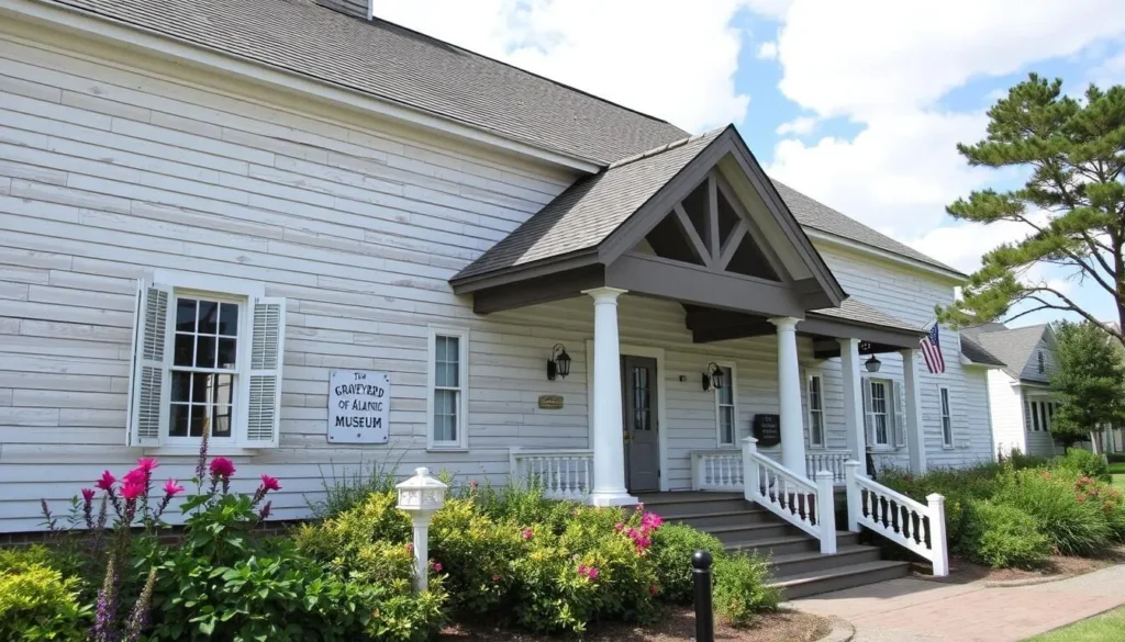 An image of the Graveyard of the Atlantic Museum exterior in Hatteras Village.