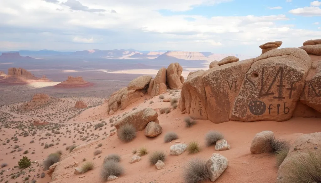 An image of the Helan Mountain Rock Art site, showcasing the vast desert landscape and ancient petroglyphs.