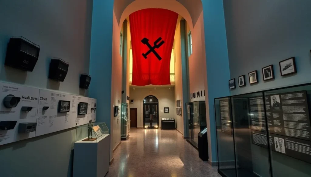 An image of the House of Leaves museum in Tirana, Albania, showcasing its exhibits on communist-era surveillance