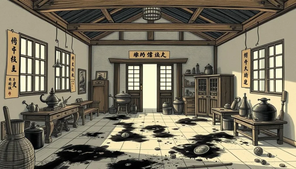 An image of the Hu Kaiwen Ink Factory's soot collection room, showcasing the traditional ink-making process.