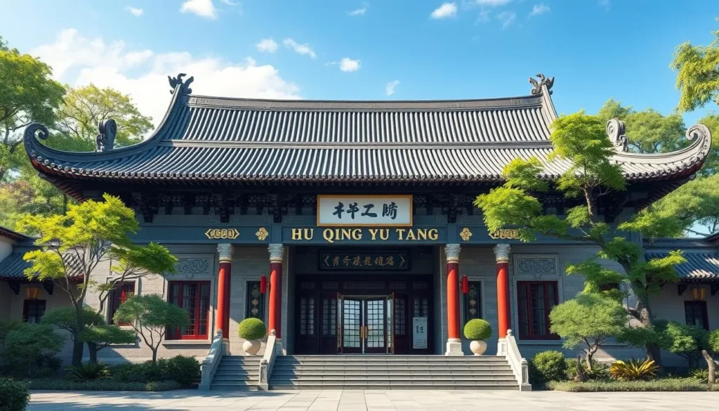 An image of the Hu Qing Yu Tang museum's grand entrance, showcasing its traditional Qing Dynasty architecture.