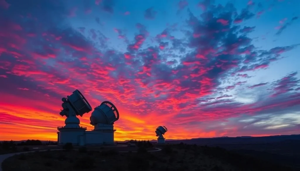 An image of the Kitt Peak National Observatory at sunset with telescopes visible.