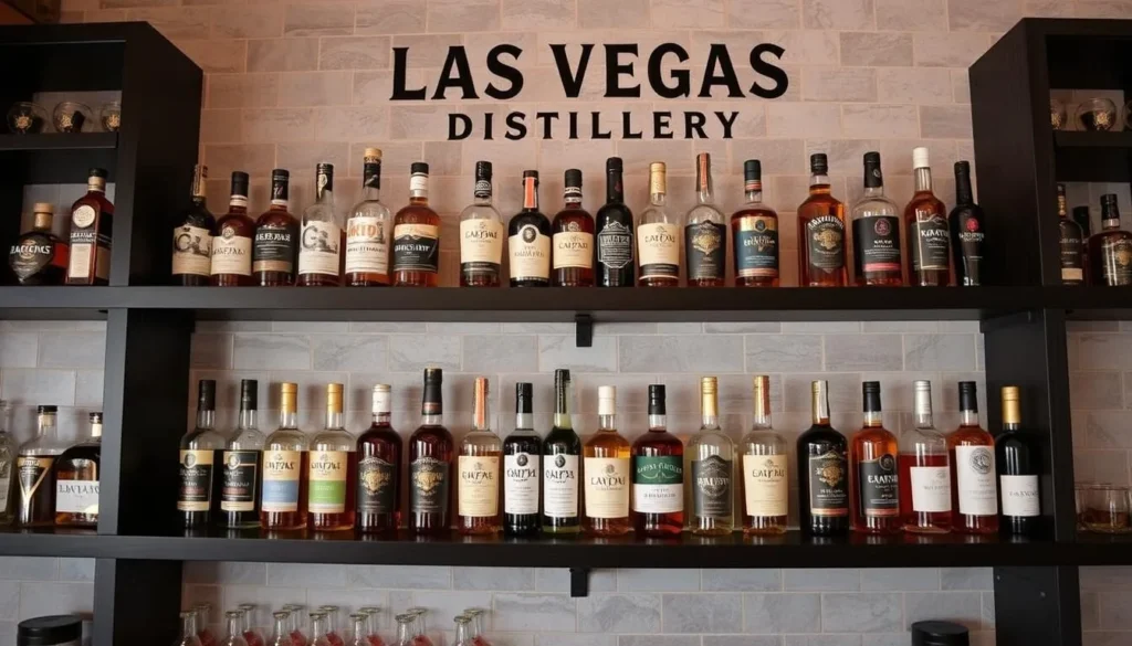 An image of the Las Vegas Distillery's tasting room, showcasing their variety of spirits.