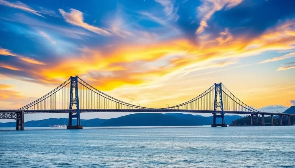 An image of the Mackinac Bridge spanning across the Straits of Mackinac, connecting Michigan's Upper and Lower Peninsulas.