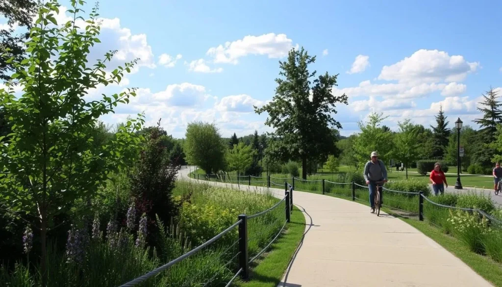 An image of the Monon Trail in Carmel, Indiana, showcasing its scenic beauty and accessibility.