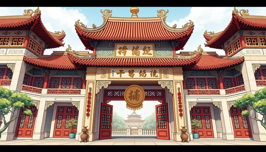 An image of the Nanjing Museum's grand entrance with traditional Chinese architectural elements