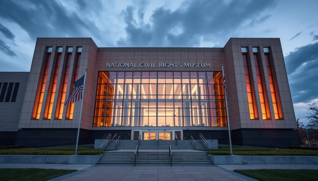 An image of the National Civil Rights Museum's exterior, showcasing its significant architecture and historical importance.