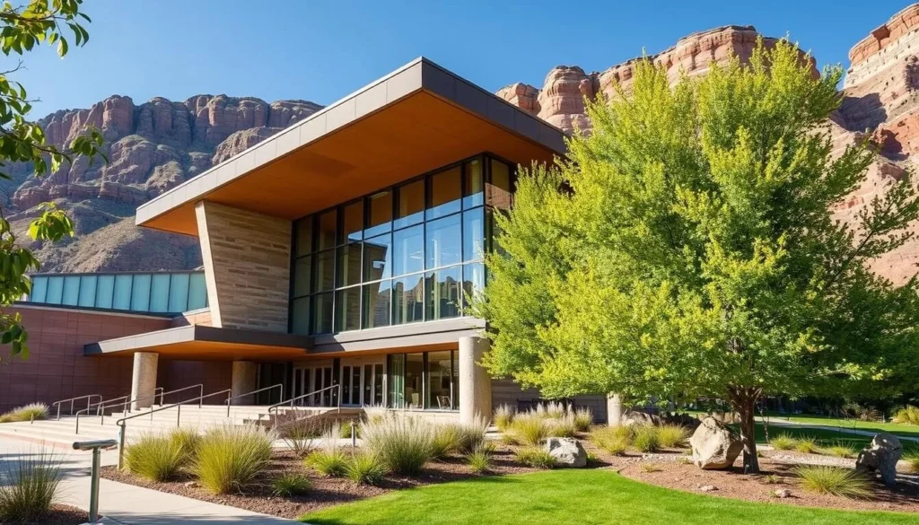 An image of the Natural History Museum of Utah's exterior, showcasing its modern architecture blending with the surrounding landscape.