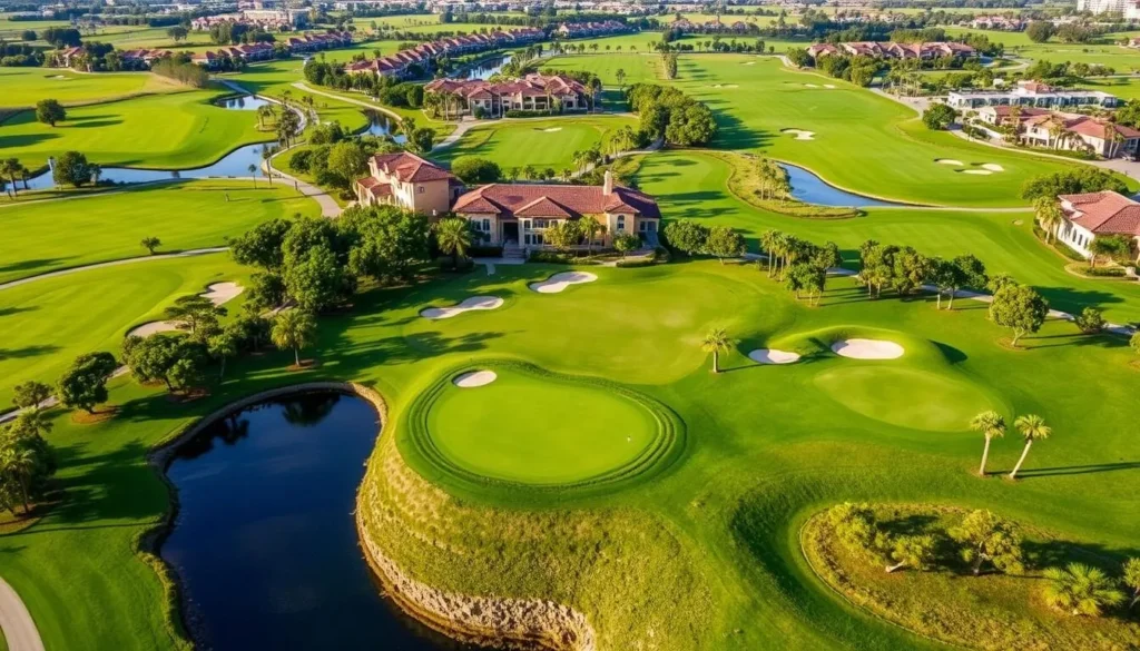 An image of the PGA Golf Club at PGA Village, showcasing its lush green courses and challenging holes.