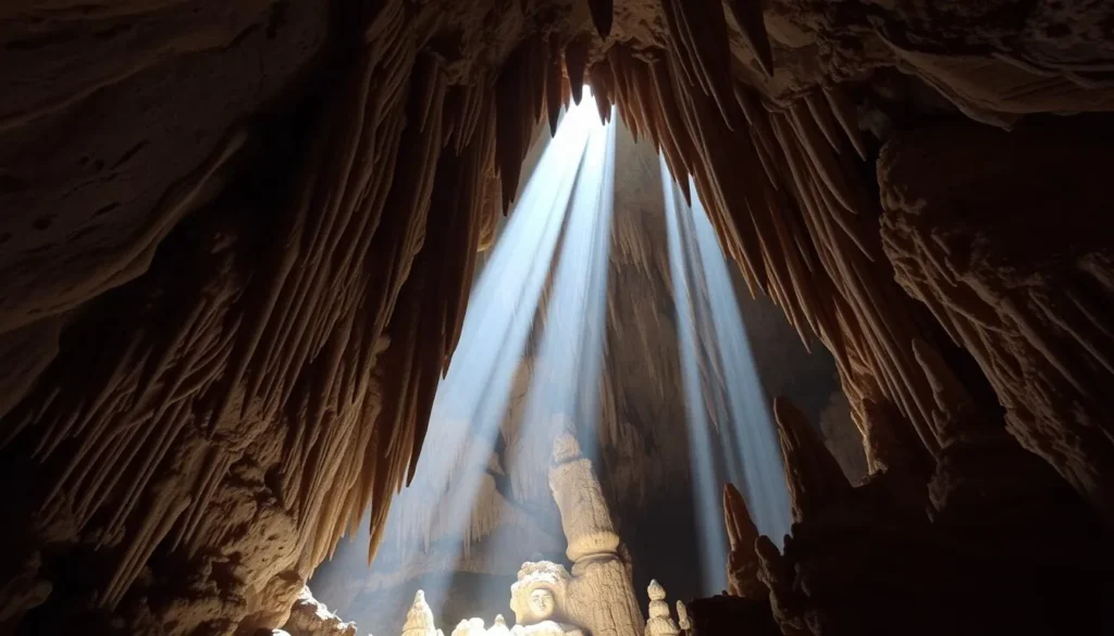 An image of the Petralona Cave's stunning stalactites and stalagmites. An image of the Petralona Cave's stunning stalactites and stalagmites.