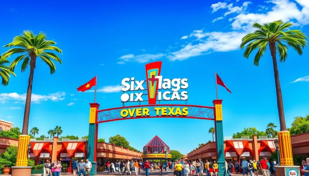 An image of the Six Flags Over Texas entrance