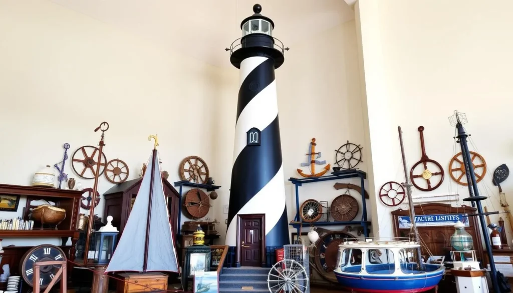 An image of the St. Augustine Lighthouse with its distinctive black and white stripes, surrounded by historic maritime exhibits. An image of the St. Augustine Lighthouse with its distinctive black and white stripes, surrounded by historic maritime exhibits.