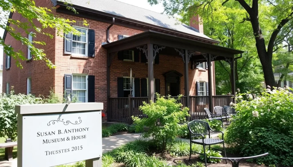 An image of the Susan B. Anthony Museum and House, a 19th-century brick house.