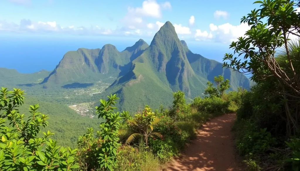 An image of the Tet Paul Nature Trail with a stunning view of the Pitons.