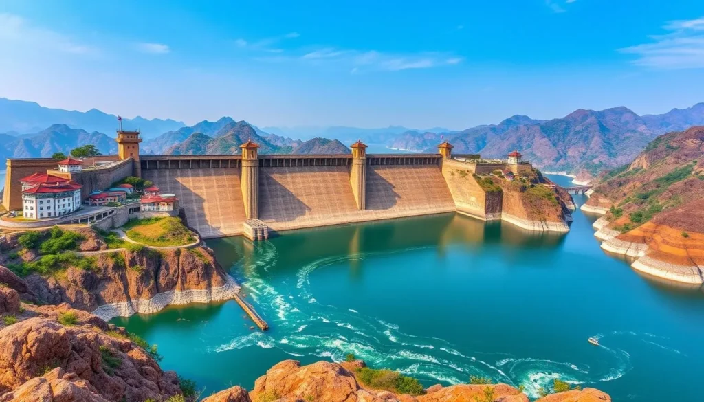An image of the Three Gorges Dam, one of the world's largest dams, located in Yichang, China.