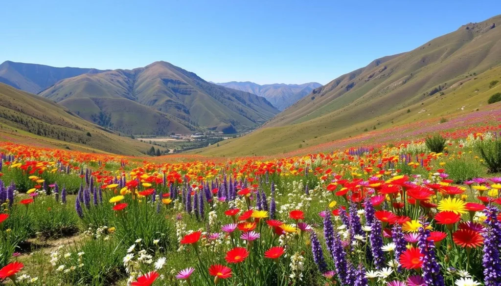 An image of the Valley of Medicine King's colorful landscape during the blooming season