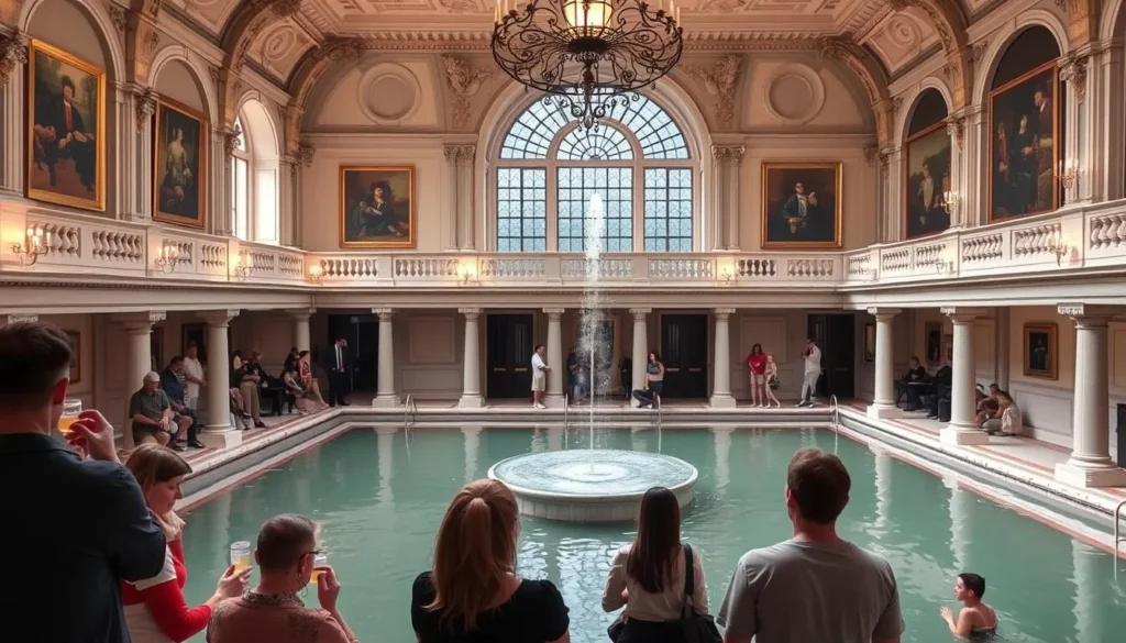 An image of the elegant Georgian Pump Room with visitors tasting spa water