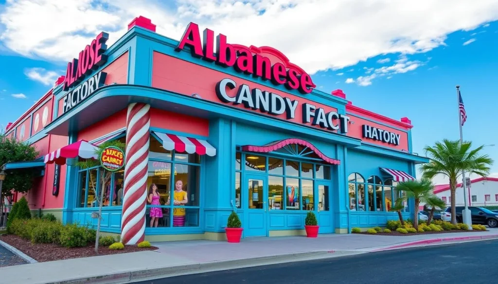 An image of the exterior of Albanese Candy Factory