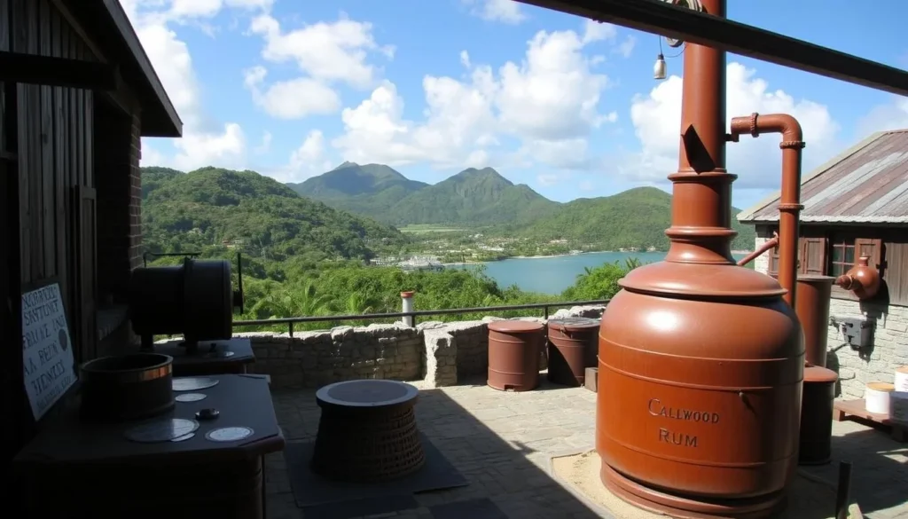 An image of the historic Callwood Rum Distillery in Tortola, British Virgin Islands, showcasing its traditional rum-making equipment.