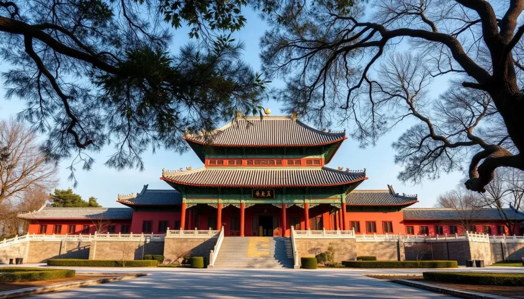An image of the majestic Mukden Palace in Shenyang, China, showcasing its traditional Chinese architecture and serene surroundings.