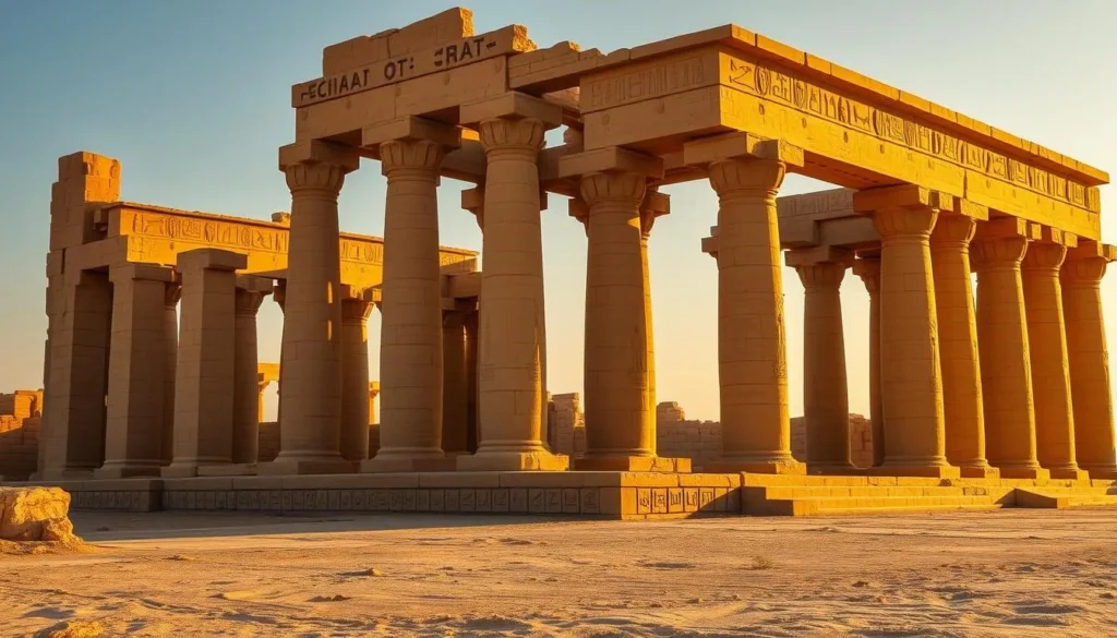 Ancient Temple of Soleb in Sudan with tall columns and hieroglyphics