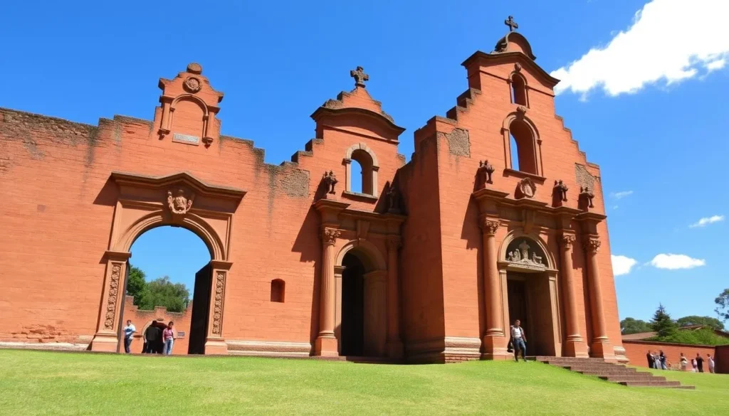 Ancient stone structures at San Ignacio Miní Jesuit Ruins UNESCO World Heritage Site
