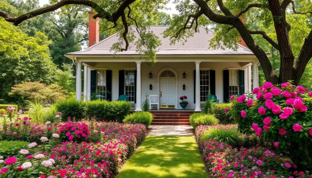 Antebellum plantation house with original furnishings and beautiful gardens