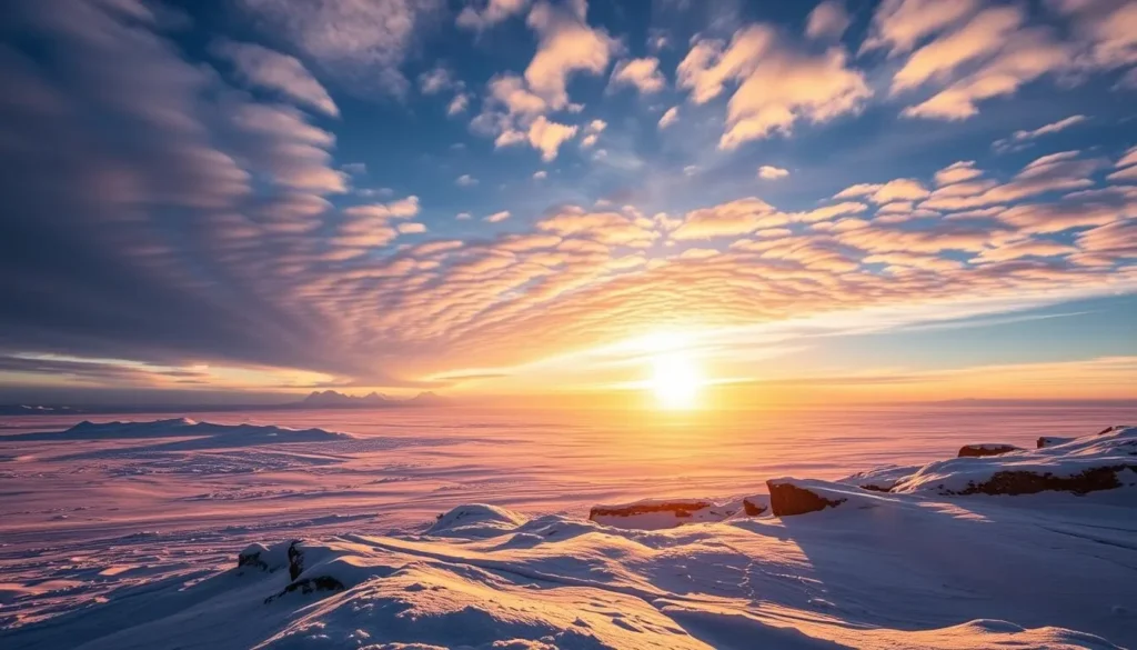 Arctic Circle landscape with the sun at midnight